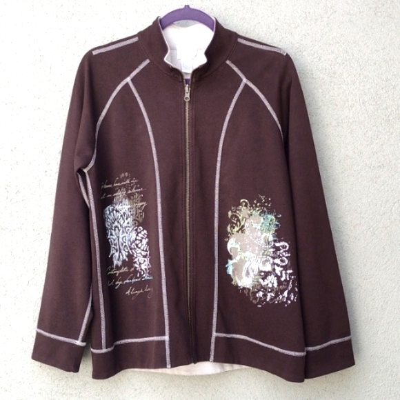Zenergy by Chico's Tops - Chico's Zenergy Reversible Brown Off-White Poetry Athletic Jacket 2 (L/12)